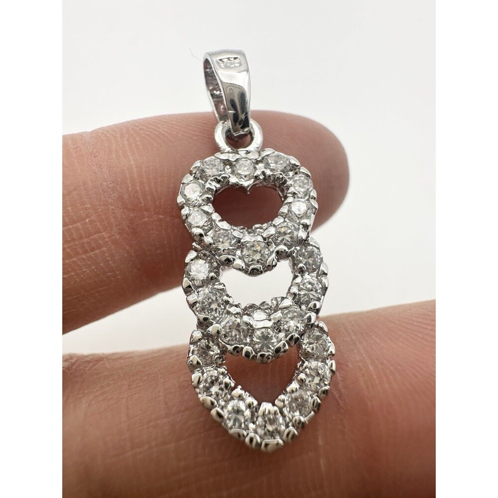 Platinum Over Sterling Silver Heart Pendant C Z